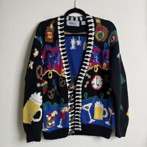 Vtg Belle Pointe Sweater SM Oversized Happy Hour Cardigan Eclectic Oktoberfest
